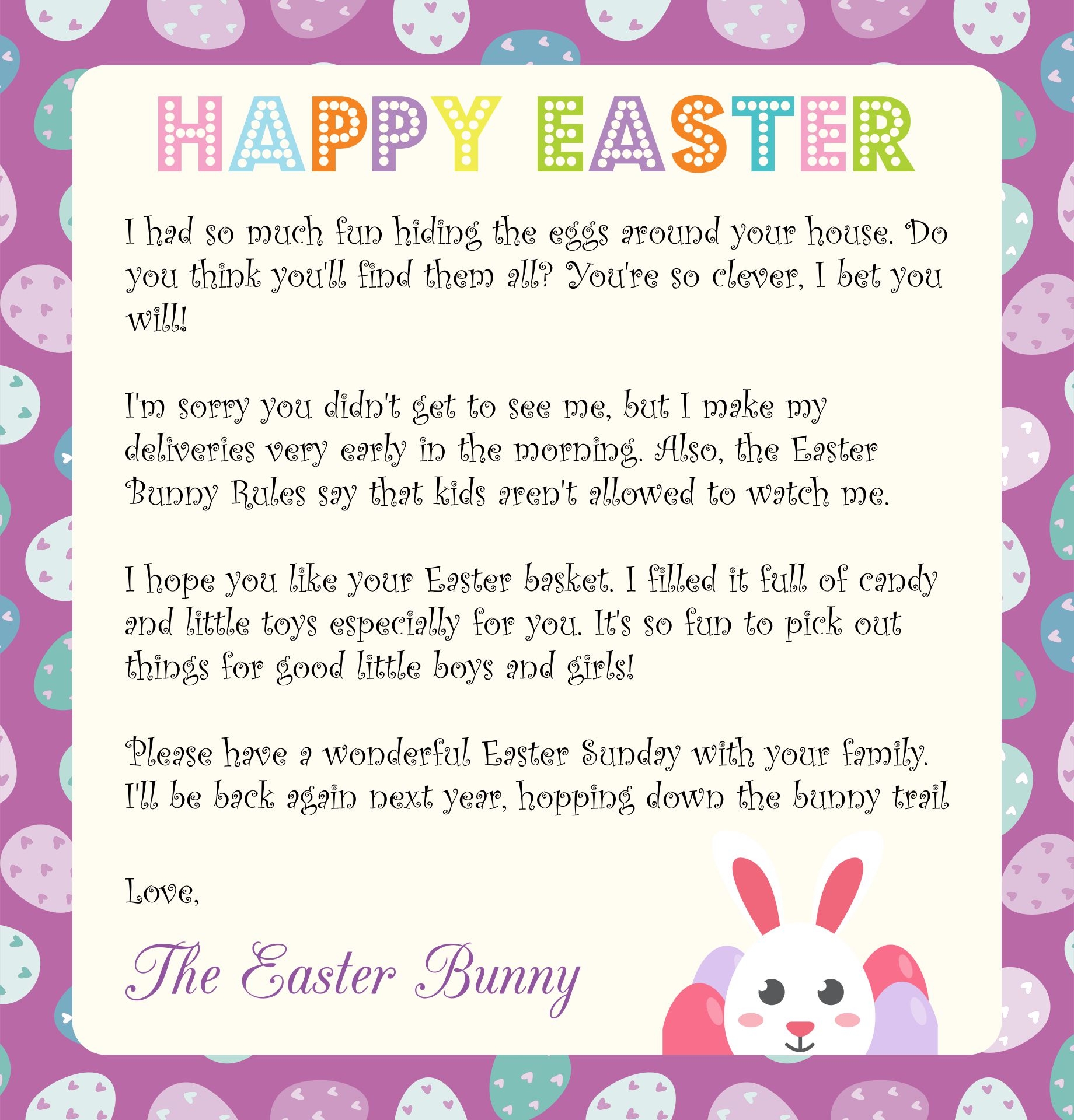 Easter Bunny Letter Printable Form Printable Forms Free Online