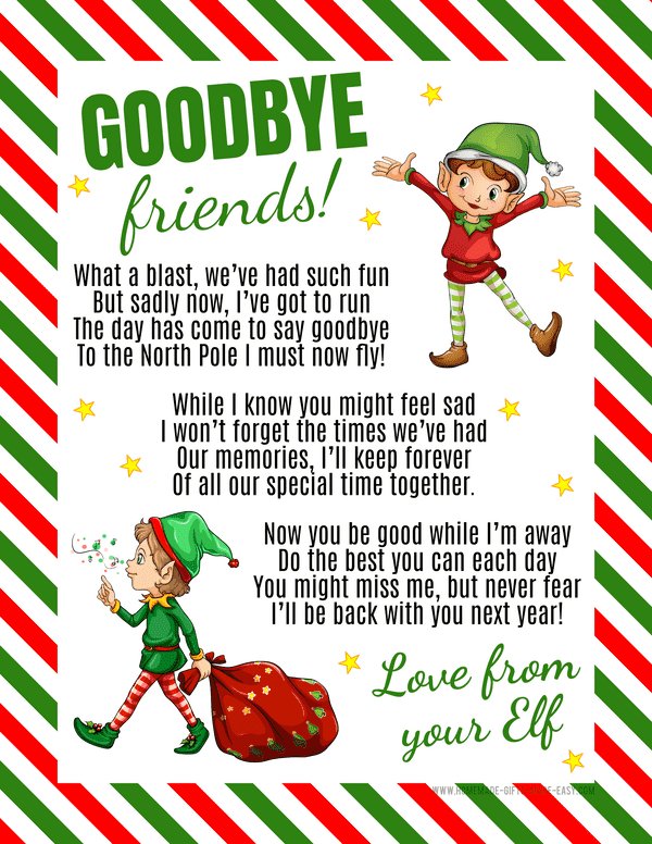 Free Printable Elf Goodbye Letters Farewell From Elf On The Shelf