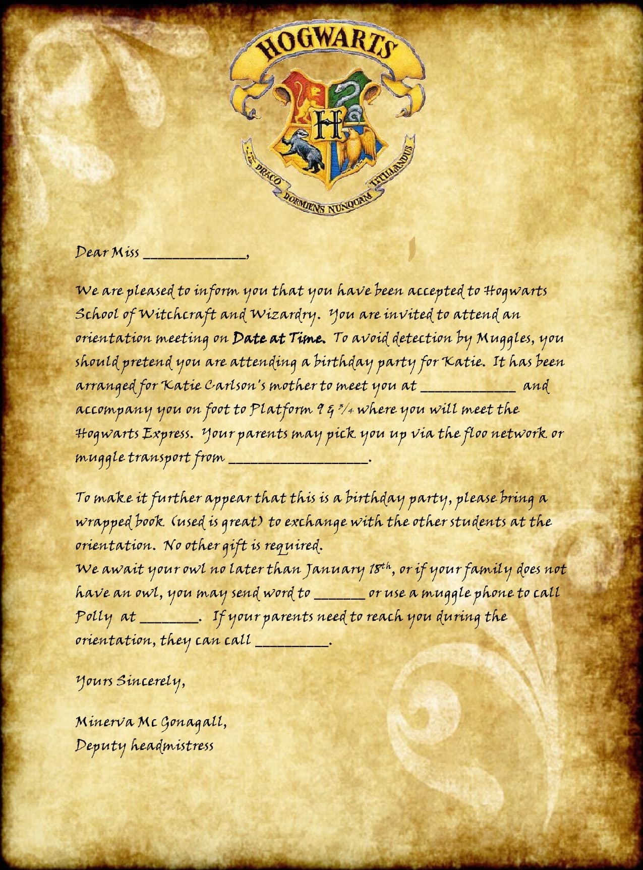 Free Printable Harry Potter Acceptance Letter Template Printable 
