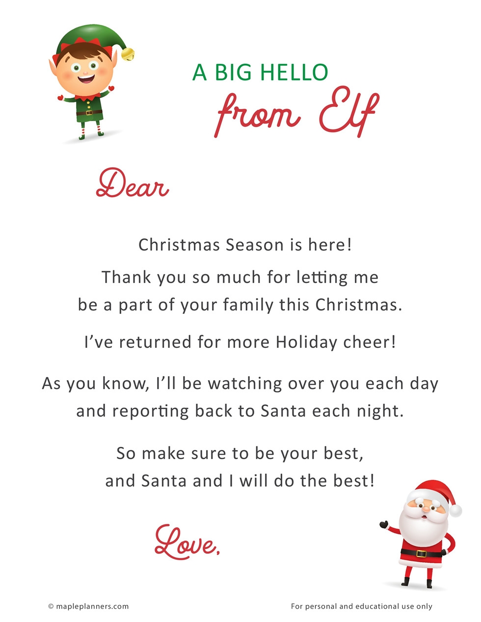 Printable Arrival Letter From Elf On The Shelf