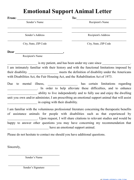 Sample Printable Free Emotional Support Animal Letter Vrogue co